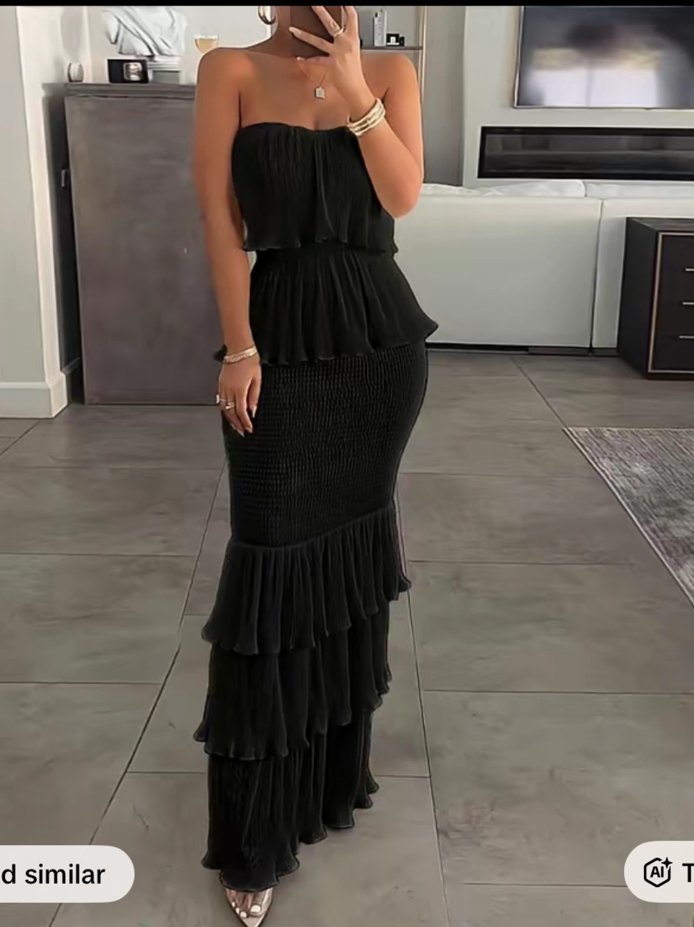 Chicme Strapless Ruffle Tiered Maxi Dress - Black. Size Large. NWOT.